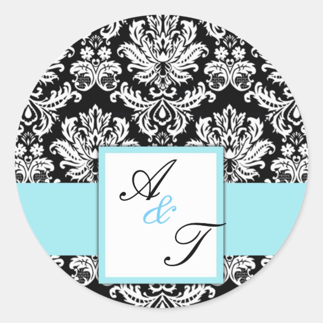 Sticker Rond Mariage bleu Monogramme Damask Seal (Devant)