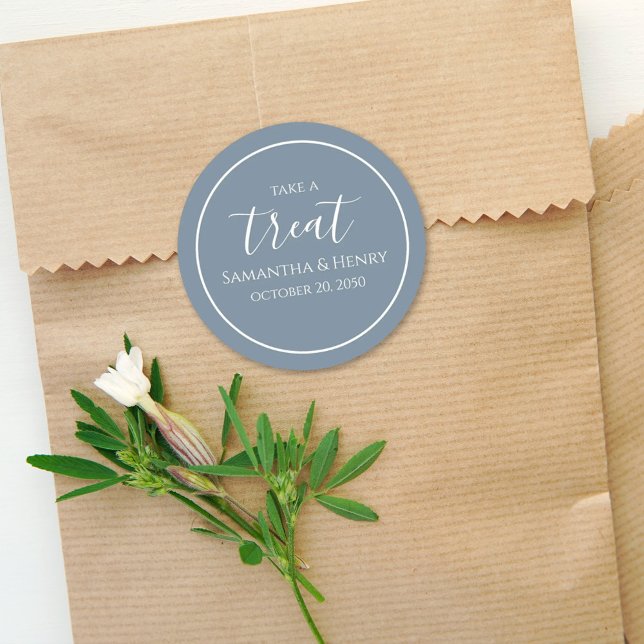 Sticker Rond Mariage Bleu Poussière Simple Écriture Calligraphi (Créateur téléchargé)