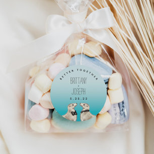 Sticker Rond Mariage bleu Turquoise Sea Lions