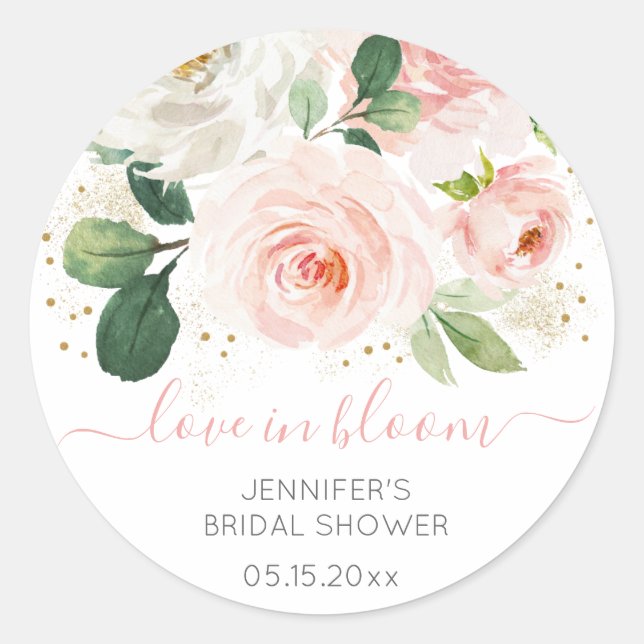 Sticker Rond Mariage Blush Rose Doré Floral (Devant)