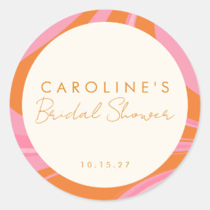 Sticker Rond Mariage Bohème Rose Orange Abstrait Personnalisé