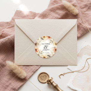Sticker Rond Mariage Bohème Terracotta Aquarelle Floral Automne