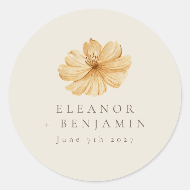 Sticker Rond Mariage Boho bleu bleu jaune minimal (Devant)