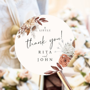 Sticker Rond Mariage Boho crème coloré un Merci doux