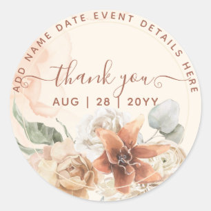 Sticker Rond Mariage Boho en laiton rose Rose