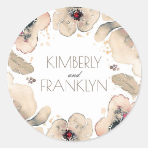 Sticker Rond Mariage Boho ivoire et bleu