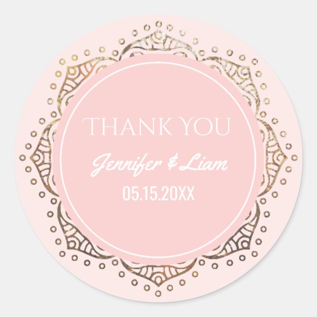 Sticker Rond Mariage Boho Rose | Merci Favor (Devant)