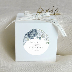 Sticker Rond Mariage botanique bleu Dusty Floral