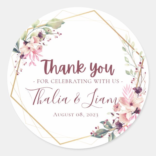 Sticker Rond Mariage Botanique Bourgogne Favoriser Classic Roun (Devant)