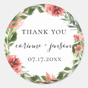 Sticker Rond Mariage botanique de corail rustique Favoriser