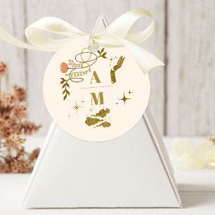 Sticker Rond Mariage Botanique Mystique Or Vintage