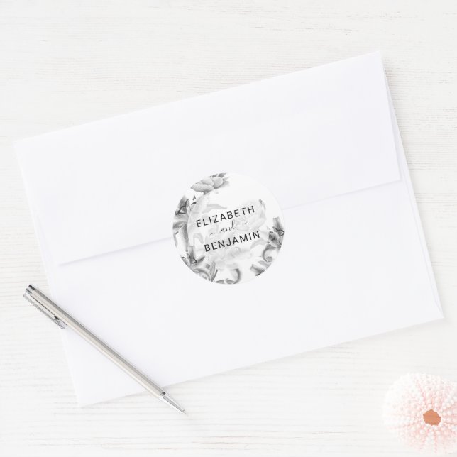 Sticker Rond Mariage botanique noir blanc (Enveloppe)