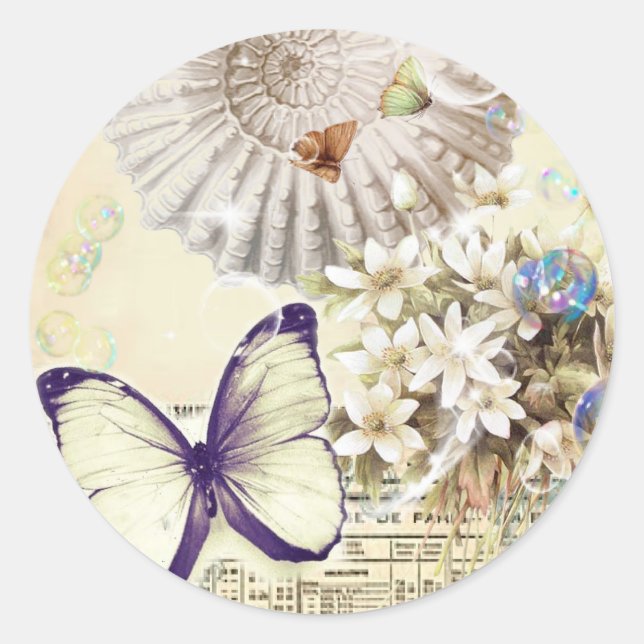 Sticker Rond mariage botanique papillon (Devant)