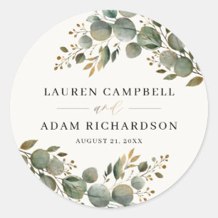 Sticker Rond Mariage Botanique Rustique Eucalyptus