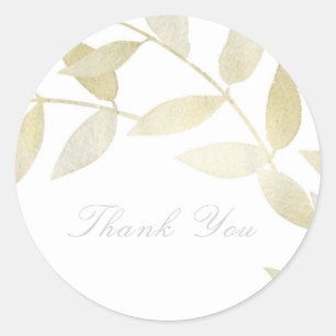 Sticker Rond Mariage Botanique Rustique Moderne Feuilles Dorées