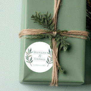 Sticker Rond Mariage botanique simple Eucalyptus Leaf