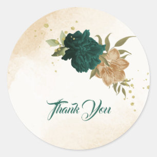 Sticker Rond Mariage botanique vert émeraude beige or
