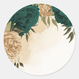 Sticker Rond Mariage botanique vert émeraude beige or