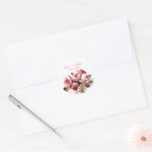 Sticker Rond Mariage Bouquet Rose Aquarelle