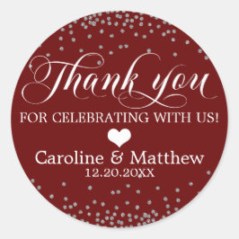 Sticker Rond Mariage Bourgogne Sprinkle Sparkle MERCI en argent