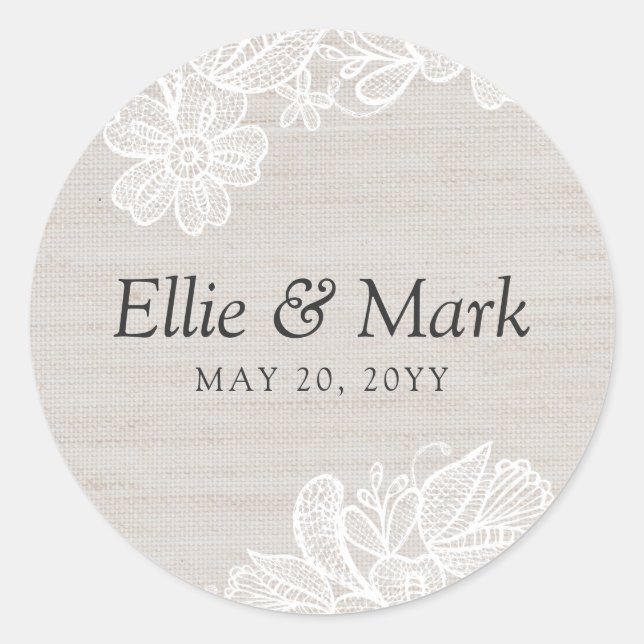 Sticker Rond Mariage Burlap et Lace (Devant)