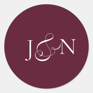 Sticker Rond Mariage Calligraphie Bourgogne Ivoire Classique