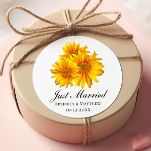 Sticker Rond Mariage campagnard Boho Sunflowers Juste Marié