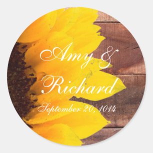 Sticker Rond Mariage campagnard de tournesol rustique