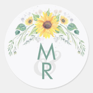 Sticker Rond Mariage campagnard de tournesols rustiques