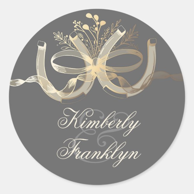 Sticker Rond Mariage campagnard Gold Rustic Horseshoes (Devant)