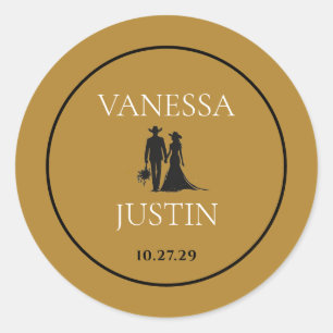 Sticker Rond Mariage campagnard noir et or