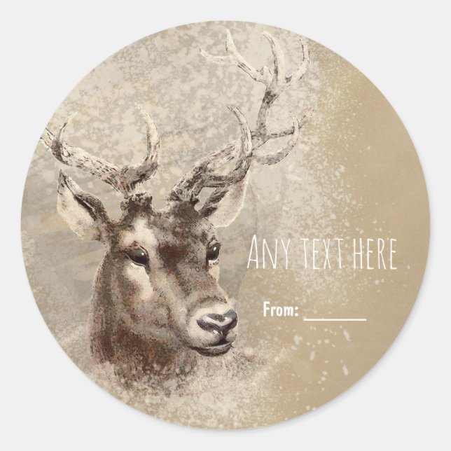 Sticker Rond Mariage campagnard Rustic Deer Head Favoriser (Devant)
