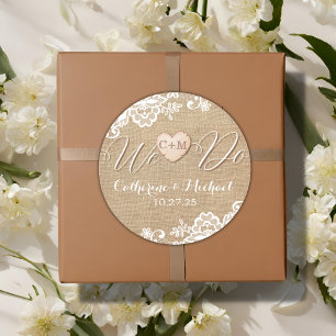 Sticker Rond Mariage campagnard Rustique Burlap Et Dentelle