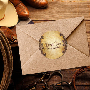 Sticker Rond mariage campagnard rustique vintage ouest merci