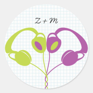 Sticker Rond Mariage cardiaque rétro avec casque Indie (violet/