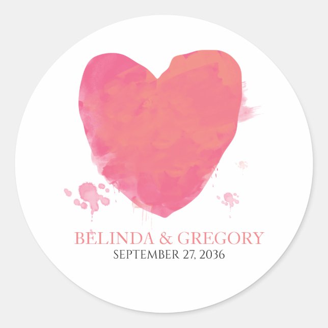 Sticker Rond Mariage cardiaque rustique aquarelle (Devant)