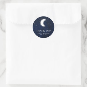 Sticker Rond Mariage céleste ciel bleu lune étoiles merci