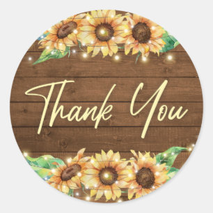 Sticker Rond Mariage Champêtre au Tournesol Fête de Remerciemen