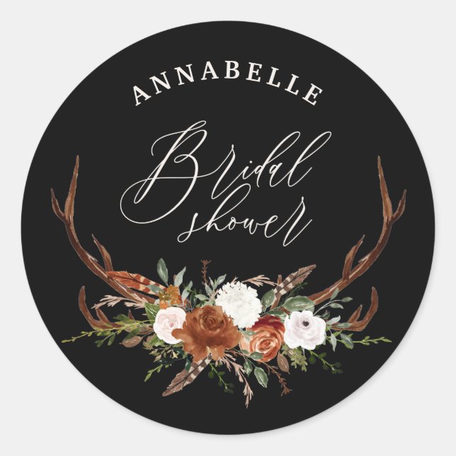 Sticker Rond Mariage champêtre avec thème botanique et noir (Devant)