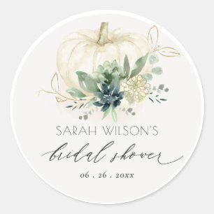Sticker Rond Mariage Champêtre Citrouille Succulente Bleu Vert