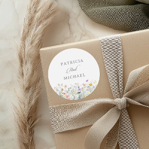 Sticker Rond Mariage Champêtre de Fleurs Sauvages de Printemps