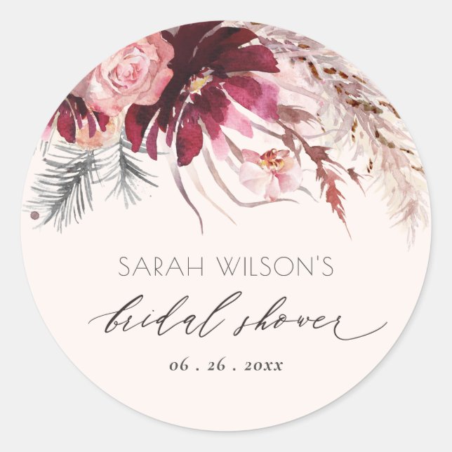 Sticker Rond Mariage Champêtre Fleurs de Pampas Teintées de Bou (Devant)