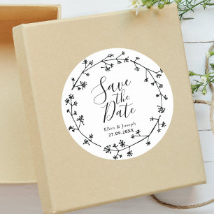 Sticker Rond Mariage Champêtre Fleurs Sauvages Faire-Part de Da