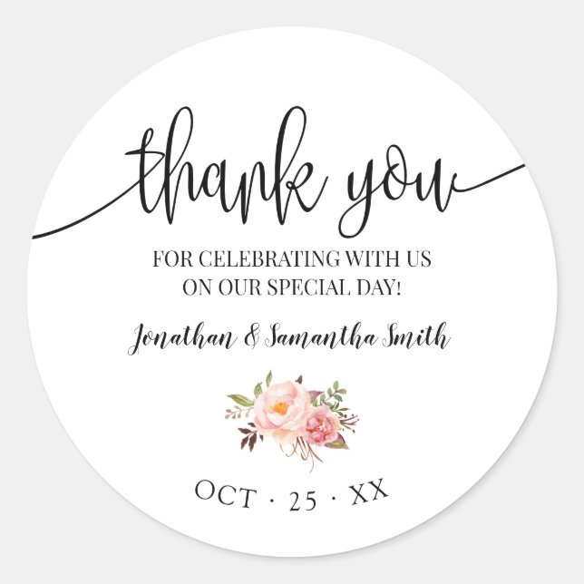 Sticker Rond mariage chic boho Merci rose (Devant)