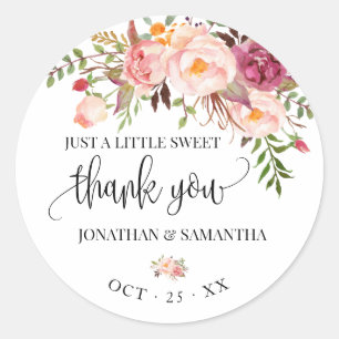 Sticker Rond Mariage chic boho rose floral merci