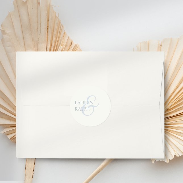 Sticker Rond Mariage chic Dusty Blue & Ivory Script (Créateur téléchargé)