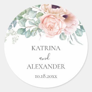 Sticker Rond Mariage chic Katrina Floral Rose Boho