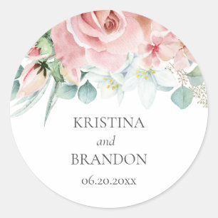 Sticker Rond Mariage chic Kristina Floral Rose Boho
