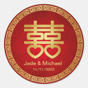 Sticker Rond Mariage chinois double bonheur