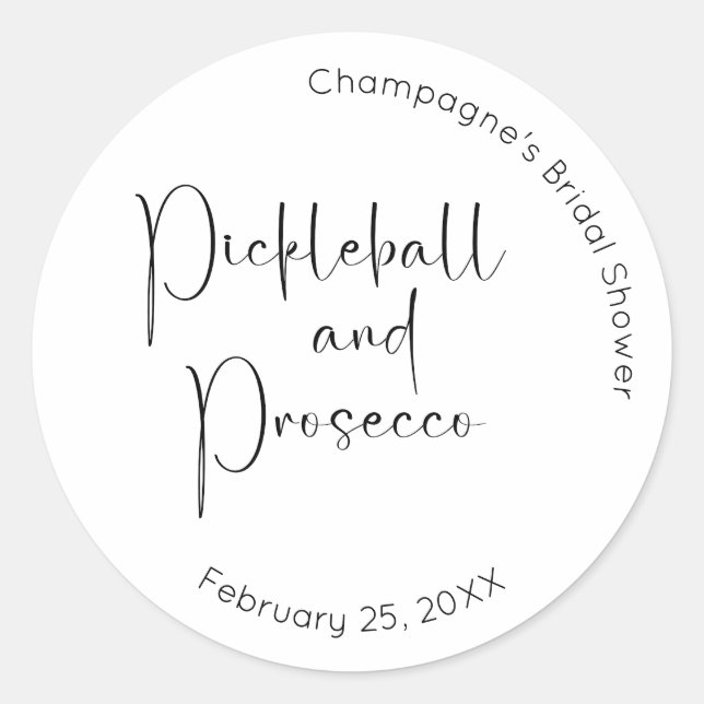 Sticker Rond Mariage civilisé Pickleball & Prosecco (Devant)